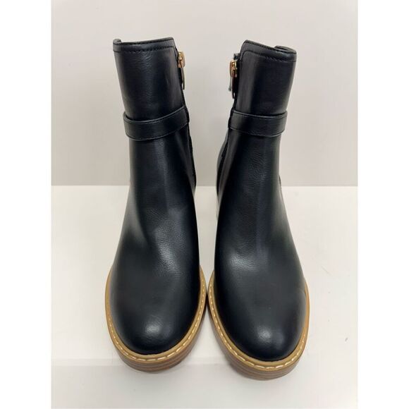 Marc Fisher Ankle Booties Size 5.5 Black Leather Block Heel Buckle Detail NEW - Picture 4 of 10